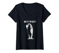 Femme mais Pourquoi Un mème Viral Vintage existentiel Amusant de Penguin T-Shirt avec Col en V