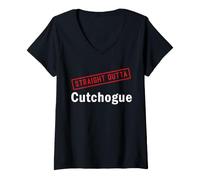 Femme Maison de Straight Outta Cutchogue, NY, Long Island, New York T-Shirt avec Col en V