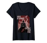 Femme Maison hantée d'halloween des horreurs entrez à Vos Risques et périls T-Shirt avec Col en V