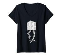 Femme Maison sur Pattes de Robot Drôle Sci-FI Design T-Shirt avec Col en V