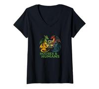 Femme Maisons et Humains drôles Dragon Art Geek Humour Dragons T-Shirt avec Col en V