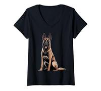 Femme Maître de Chien Malinois Belge T-Shirt avec Col en V