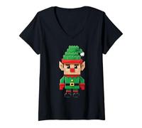 Femme Maître de Construction de Briques Elfe de Noël T-Shirt avec Col en V