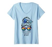 Femme Maître de huitième année Hors Service Chignon de Plage drôle Enseignant T-Shirt avec Col en V