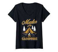 Femme Maître du feu de Camp T-Shirt avec Col en V