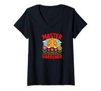 Femme MAÎTRE Jardinier Funny avec Un Soleil Heureux T-Shirt avec Col en V