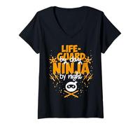 Femme Maître Nageur Le Jour Ninja la Nuit - Meilleur Sauveur T-Shirt avec Col en V