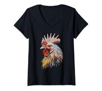 Femme Majestic Coq Plumes Tribal Élevage de Poulet T-Shirt avec Col en V