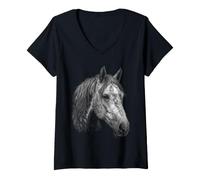Femme Majestic Percheron Tête de Cheval de Ferme T-Shirt avec Col en V