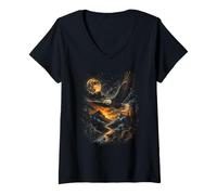Femme Majestic Pygargue à tête Blanche Flying Mountain Wilderness River Moon T-Shirt avec Col en V