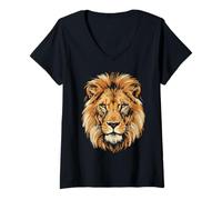 Femme Majestic Tête de Lion Vintage Safari Portraits King T-Shirt avec Col en V