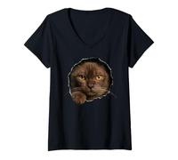 Femme Majestueux Chat Birman regardant à Travers T-Shirt avec Col en V