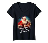 Femme Make Christmas Great Again - Trump Santa Funny Graphic T-Shirt avec Col en V