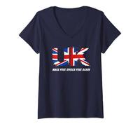 Femme Make Free Speech Free Again: UK Flag Conservative T-Shirt avec Col en V