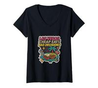Femme Make Vegas Cheap Again Retro Las Vegas Buffets et fête de Casino T-Shirt avec Col en V