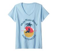 Femme Mala Plaza Beach Ulcinj Monténégro T-Shirt avec Col en V