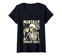 Femme Malade Mental mais Totalement détendu T-Shirt avec Col en V