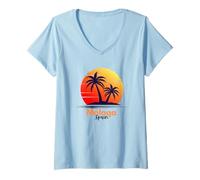 Femme Málaga Coucher de Soleil Andalousie Souvenir Palmiers T-Shirt avec Col en V