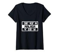 Femme Málaga Design Holiday Espagne Andalousie Malaga T-Shirt avec Col en V