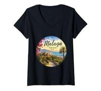 Femme Malaga Espagne, Destinations de croisière Europe T-Shirt avec Col en V