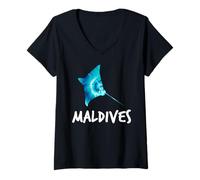 Femme Maldives Manta Ray Design Plongée sous-Marine Maldives Diver T-Shirt avec Col en V
