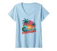 Femme Maldives - Voyage d'anniversaire pour Enfants - Surf - Vacances Assorties - Famille T-Shirt avec Col en V