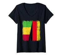 Femme Mali, Allemagne, Demi Drapeau, Patrimoine Allemand malien T-Shirt avec Col en V