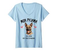 Femme Malinois Cadeau Humour Pyjama Chien Malinois T-Shirt avec Col en V