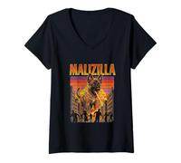 Femme Malizilla Parodie de Chien géant du Film Malinois T-Shirt avec Col en V