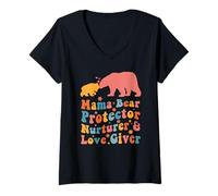 Femme Mama Bear Protector Love Giver Mothers Day Groovy Stylish T-Shirt avec Col en V