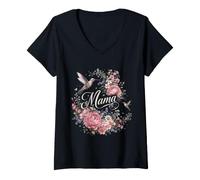 Femme Mama Floral Colibri Pivoine Fleur Citation Mère T-Shirt avec Col en V