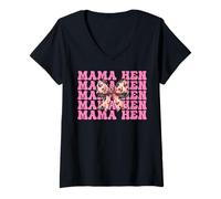 Femme Mama Hen Chicken Mom Chicken Farmer Farmer Mother's Day T-Shirt avec Col en V
