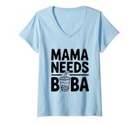 Femme Mama Needs Boba Cute Bubble Tea Lover T-Shirt avec Col en V