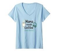 Femme Mama Needs Coffee and Silence Citation drôle de Maman T-Shirt avec Col en V