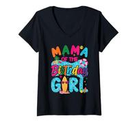 Femme Mama of The Birthday Girl Pool Party Beach Family Matching T-Shirt avec Col en V