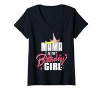Femme Mama Of The Birthday Girl T-Shirt avec Col en V