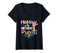 Femme Mama of The Birthday Princesse Girafe Anniversaire Fille Maman T-Shirt avec Col en V