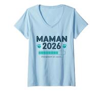 Femme Maman 2026 Chargement en Cours Cadeau Futur Parent T-Shirt avec Col en V
