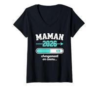 Femme Maman 2026 Chargement en Cours Grossesse Futur Parent T-Shirt avec Col en V