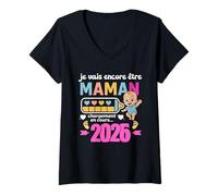 Femme Maman 2ème Fois Je Vais Encore Être Maman 2026 T-Shirt avec Col en V