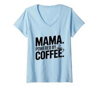 Femme Maman alimentée par Le café pour Amant de caféine drôle T-Shirt avec Col en V