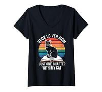 Femme Maman Amoureuse des Livres, Juste Un chapitre de Plus avec Mon Chat T-Shirt avec Col en V