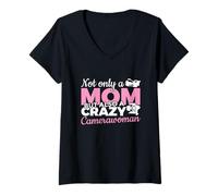 Femme Maman caméraman T-Shirt avec Col en V