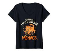 Femme Maman Chat Orange élevant Une Petite Menace Orange T-Shirt avec Col en V