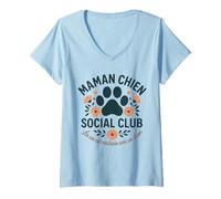Femme Maman Chien Cadeau Femme Amour Chiot Empreinte Fleur T-Shirt avec Col en V