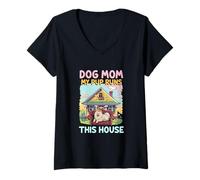 Femme Maman Chien Mon Chiot règne sur Cette Maison Maman T-Shirt avec Col en V