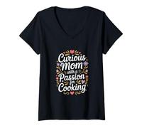 Femme Maman curieuse avec Une Passion pour la Cuisine T-Shirt avec Col en V