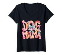 Femme Maman de Chien Pastel Rétro Coup de Pinceau T-Shirt avec Col en V
