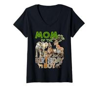 Femme Maman de l'anniversaire d'un garçon Safari Zoo Animaux Famille Bday Party T-Shirt avec Col en V