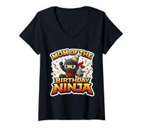Femme Maman de l'anniversaire Ninja Mother Son Party Mama Cool Parent T-Shirt avec Col en V